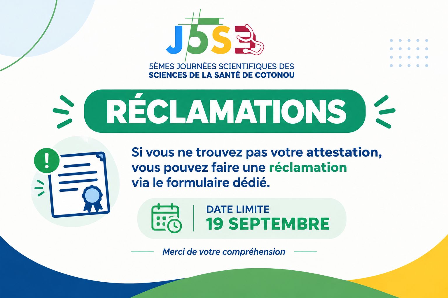 J5S3 2026 : Ouverture de la période de réclamations pour les attestations